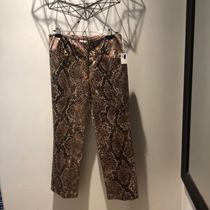 Snake Print Straight Leg Pants - Brown